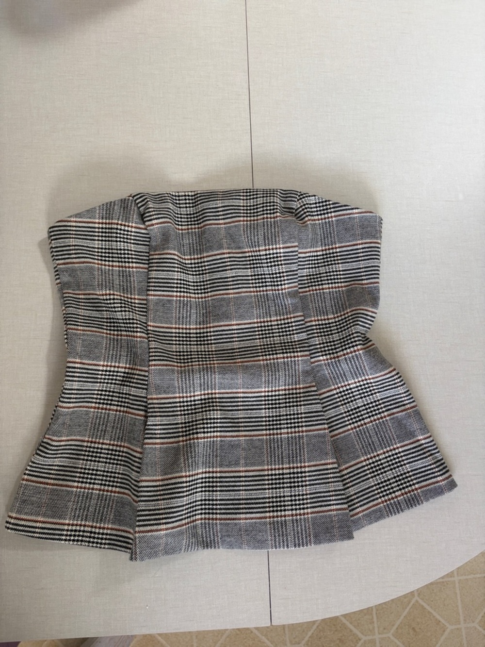 H&M Checked Strapless Peplum Top in Black, Gray and Tan